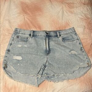 Aerie Blue Jean Shorts Distressed Raw Hem